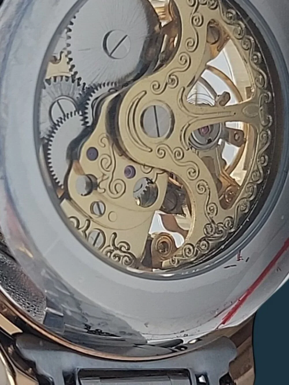 Luminous Mens Skeleton Automatic Watch 42mm T22k Gold Plated Diamond Markers